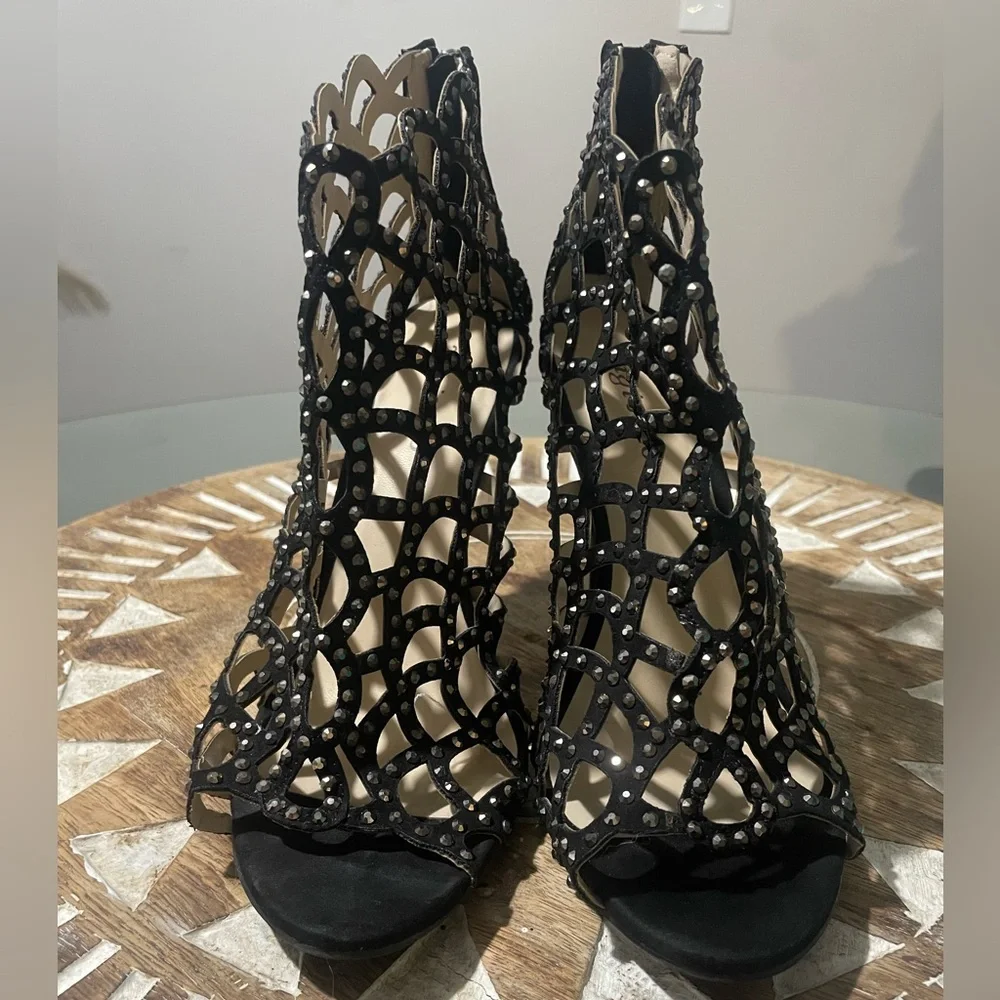 Zigi Soho Duran black rhinestone caged heels size 8.5 woman shoe - Picture 4 of 10